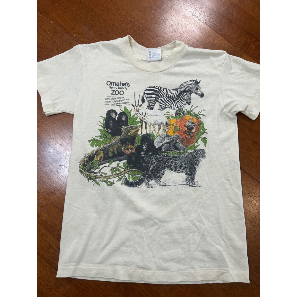 Vintage Hanes Omaha Henry Doorly Zoo Shirt Kids M 10-12 White 1987 Animals 50/50